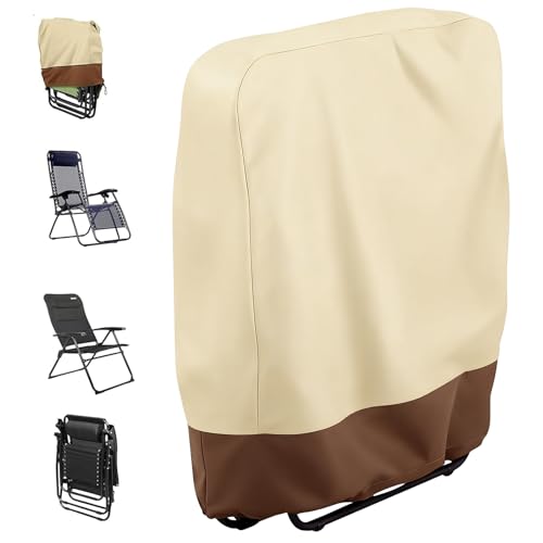 Zero Gravity Folding Chair Cover 420D Outdoor Folding Recliner Chair Covers Waterproof Patio Lawn Furniture Protector 32" x 37" Beige - color: 1 Pack