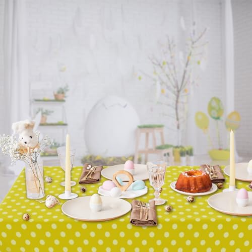 2 Pack Yellow Polka Dot Tablecloth,Yellow and White Tablecloths Disposable Plastic Rectangular Picnic Table Cover,Suitable for Rectangular Tables(54 x 108 Inches) - color: Polka Dot Yellow, size: 54" x 108" Rectangular (2 Pack)