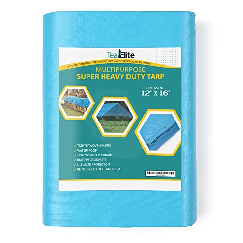 Tarps Heavy Duty Waterproof 12x16-12 mil Thick Camping Tent - Blue Tarp 12x16 UV Resistant, Rip & Tear Proof with Metal Grommets – Multipurpose Use for Camping, Tent, Boat, RV, Car, & Pool Cover - size: 12'x16'