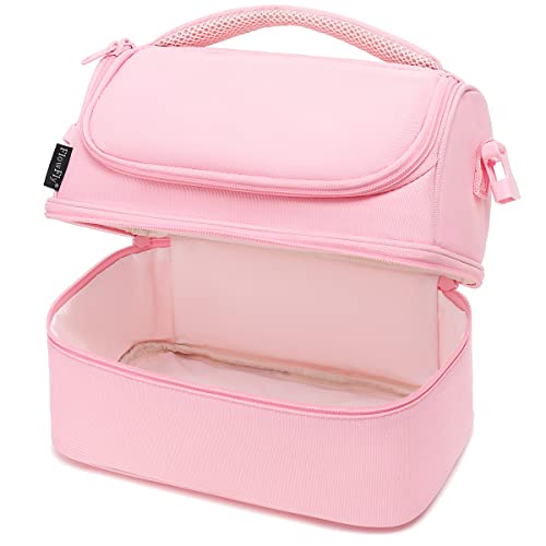 FlowFly Double Decker Cooler Insulated Lunch Bag Large Tote for Boys, Girls, Men, Women, With Adjustable Strap,Pink - color: Pink#All
