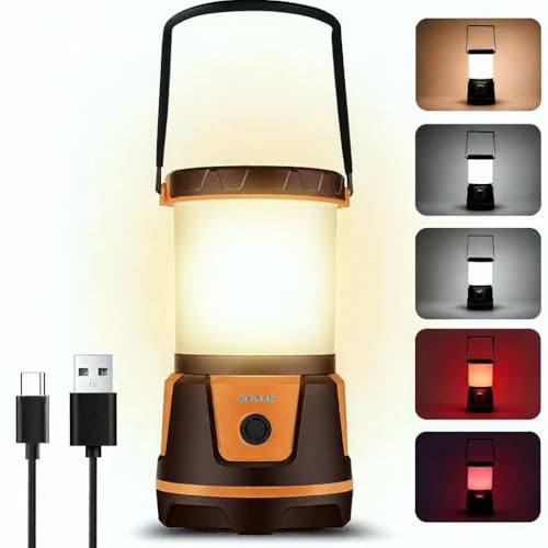 Rechargeable LED Lantern - 3000 Lumens, 5 Light Modes, IP54 Waterproof, 7500mAh Battery, Portable Flashlight for Camping, Hiking, Power Outages & Emergencie (Orange) - color: Orange