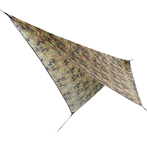 Waterproof Camping Tarp, Camping Cover with Rhombus Pattern, 360x290cm Multifunction Sun Shade Canopy for Beach Hammock Tent, Includes Storage Bag and Wind Ropes (Camouflage) - color: Camouflage