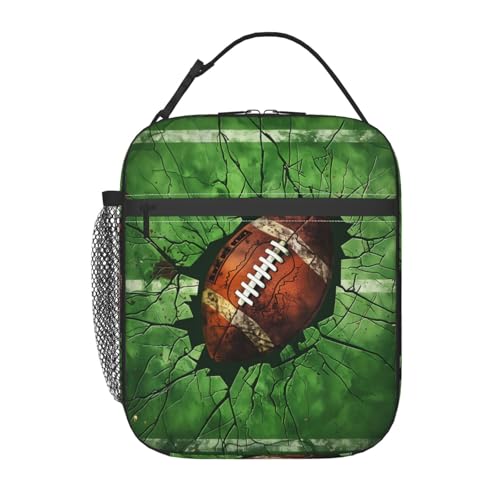 Reusable Football Lunch Box for Kids Girls Boys Women Adult, Insulated Cracked Field Sport Balls Lunch Bag,Polyester Cooler Handbags Case for School Picnic Work Travel Beach or Hiking - color: Football 03