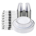 Goodluck 175 Piece Silver Plastic Dinnerware Set for 25 Guests, Fancy Disposable Plates for Party, Include: 25 Dinner Plates, 25 Dessert Plates, 25 Pre Rolled Napkins with Silver Silverware, 25 Cups - color: Silver, style: 175 Piece (25 guests)