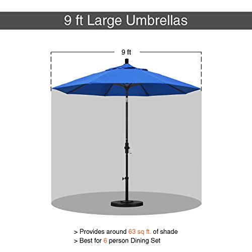 California Umbrella 9' Round Aluminum Market Umbrella, Crank Lift, Collar Tilt, Bronze Pole, Royal Blue Olefin - color: Royal Blue