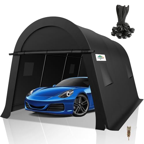 COBIZI 10x15 Carport Canopy Heavy Duty Portable Garage Tent With Double Zippered Roll-up Doors & Vents, Round Style Roof Canopy, Anti-Snow Waterproof for Cars, Boats, Trucks - color: Khaki, size: 10'x15'