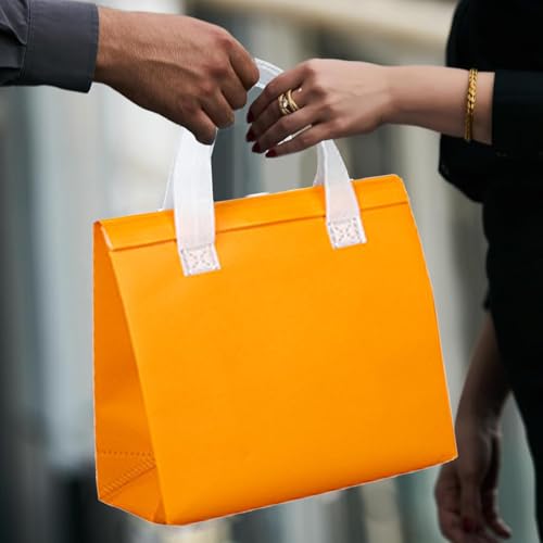 25 Pcs Insulated Take Away Bags Bulk - 6 x 9.5 x 10 Inch Thermal Insulation Cooler Bags for Hot and Cold Food Delivery (Orange) - color: Orange