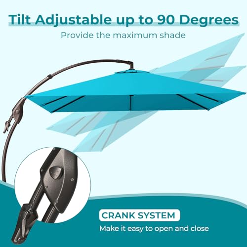 Grand patio Sunbrella 10x10 FT Cantilever Umbrella with Base Included Patio Square Aluminum Offset Umbrellas for Outdoor Pool (Aruba, 10X10 FT-SUNBRELLA) - color: Aruba-SUNBRELLA, size: 10X10 FT