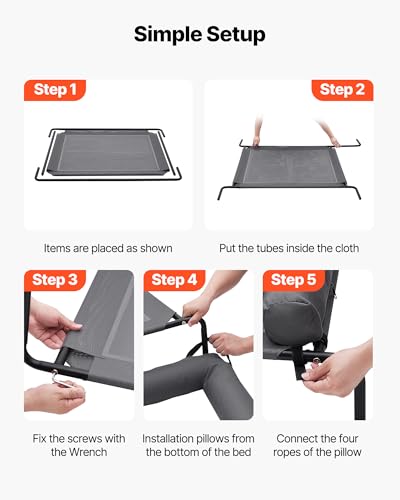 VEVOR Elevated Dog Bed for Large Dogs, Portable Raised Dog Cot with Washable Pillow, Indoor & Outdoor Pet Cooling Raised Hammock Bed with Steel Metal Frame and Breathable Teslin Mesh, XL, Gray - size: XL