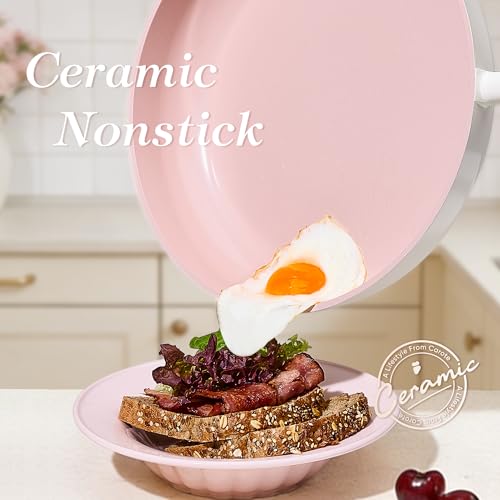 CAROTE Ceramic Cookware Set Nonstick, 15pcs Pots and Pans Set Non stick, Non Toxic Cookware,Dishwasher,RV/Camping Cookware Set, Pan and Pot with Kitchen Utensils, Pink - color: Pink