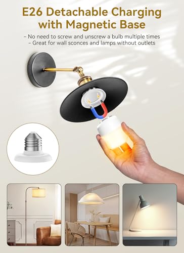 Minetom E26 Rechargeable Light Bulbs with Remote and Timer, Battery Backup Bulb with 12 Colors and Brightness Dimmable, 2300mAh 40W Equivalent LED Light Bulbs for Lamps Sconces Camping, 2 Pack - size: 2 Pack