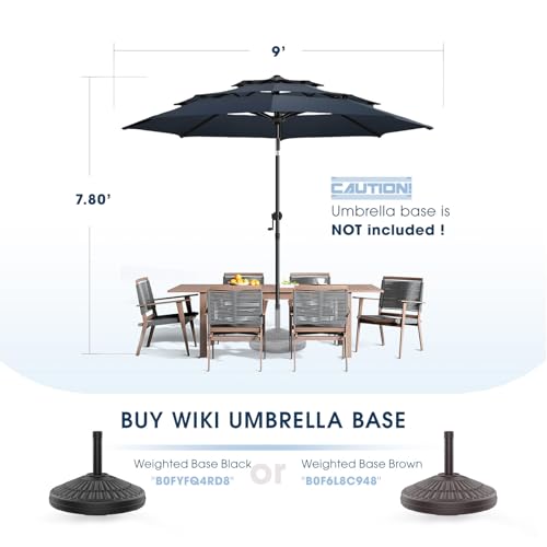 wikiwiki 9ft 3-Tier Patio Umbrella Outdoor Table Market Umbrella for Patio with Push Button Tilt/Crank, Fade Resistant Waterproof POLYESTER Canopy for Garden, Lawn, Deck, Backyard & Pool, Navy Blue - color: Navy Blue, size: 9 FT