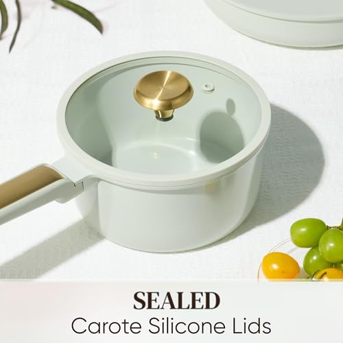 CAROTE Ceramic Cookware Set Nonstick, 14pcs Pots and Pans Set Nonstick, Non-Toxic & PFAS-Free, Dishwasher, RV/Camping Cookware Set, Cooking Pots with Lids, Sage Green - color: Green