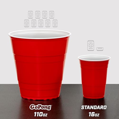 GoPong Giant Yard Pong Drinking Game for Adults – Indoor/Outdoor Lawn, Beach, and Tailgating Beer Pong Party Game – 24 Heavy Duty Giant Cups with 4 Balls