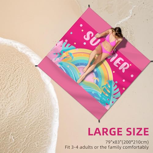 DPWCVM Beach Blanket Waterproof Sandproof Large Beach Mat 79" X 83" for 2-4 Adults Sand Free Mat Quick Drying,Lightweight & Durable with 4 Stakes & 4 Corner Pockets for Beach Travel Camping.(Pink) - color: Pink, size: 79" X 83"