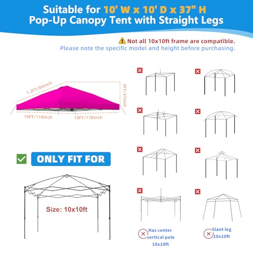 10x10 Canopy Replacement Top Cover with Air Vent, 210D Silver Coated Waterproof Polyester, Pop Up Tent Cover for Straight Leg Canopy Frame, Canopy Top Only - color: Barbie Pink