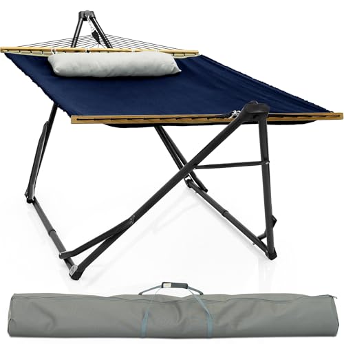Tranquillo Unity Adjustable Hammock Stand, 800 lbs Capacity Steel Double Hammock Stand for 2 Persons, Premium Pre-Assembled Stand for Indoor Outdoor, Navy - color: 4. Navy, size: Large