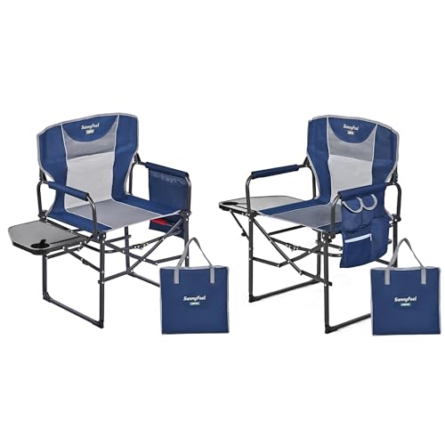 SUNNYFEEL Oversized Camping Directors Chair 2 Pack, Portable Folding Lawn Chairs for Adults Heavy Duty with Side Table,Pocket for Beach, Fishing,Picnic,Concert Outdoor, Foldable Camp Chairs - color: Navy Blue, size: 2 PCS