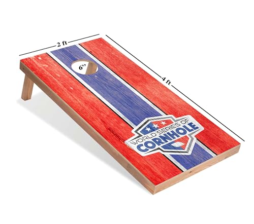 World Series of Cornhole Regulation Size Cornhole Boards – Lightweight & Durable All-Wood Construction | Backyard Bean Bag Toss Set | Rugged Outdoor Game for Tailgates, BBQs, & Backyard Battles - color: Patriotic with Red and Blue Stripes