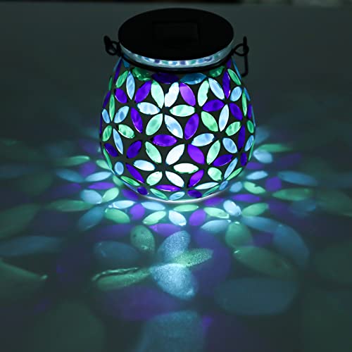 Afirst Mosaic Solar Lanterns Outdoor - Glass Hanging Solar Lights Hollow Out Waterproof Table Lamp Outdoor Decorative for Garden, Patio, Holiday Party Outdoor Decoration - style: kaleidoscope