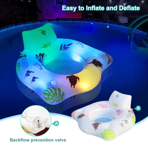 DeeprBlu Inflatable Pool Floats Chair with Color Changing Light, Solar Water Floats for Adults with 2 Cup Holders & 2 Armrests, Beach Float Pool Sofa, Pool Raft Lounge Pool Floaties for Adult