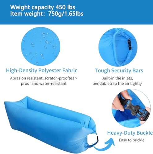 Inflatable Lounger Air Sofa, 210T Polyester, Portable Waterproof Couch with Carry Bag, Supports 450 LBS, for Camping, Beach, Travel (Orange) - color: Orange