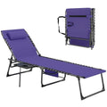 Outsunny Folding Chaise Lounge Chair Outdoor Tanning Chair with Side Table, 5-Level Adjustable Beach Lounge Chair with Headrest, Side Pocket for Patio, Backyard, Beach, Poolside, Purple - color: Purple