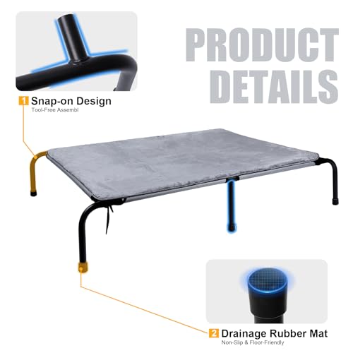 Outdoor Dog Elevated Bed for Large Dogs with Plush Mat, Durable Washable Raised Dog Beds, Indestructible Cooling Dogs Beds, Chew Proof Pet Cot Hammock for Large Breathable Outside (XL) - size: X-Large