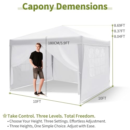 10x10 Pop Up Canopy with 4 Sidewalls, Outdoor Portable Instant Canopy Tent, Outdoor Canopy, Waterproof Pop Up Tent, Versatile Gazebo for Camping, Outdoor Parties, Backyard,Beach Activities,White - color: White
