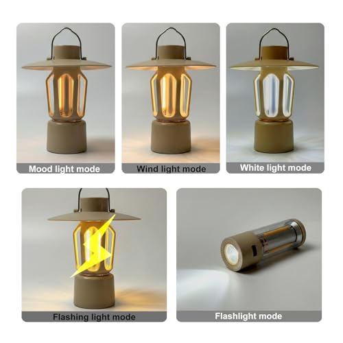 Retro Rechargeable Mini LED Camping Lantern, 400LM 2000mAh, IPX4 Waterproof with Stand/Magnetic Base/Hook, 5 Light Modes, Rechargeable Vintage Small Lantern for Camping, Hiking, Power Outages, Gifts