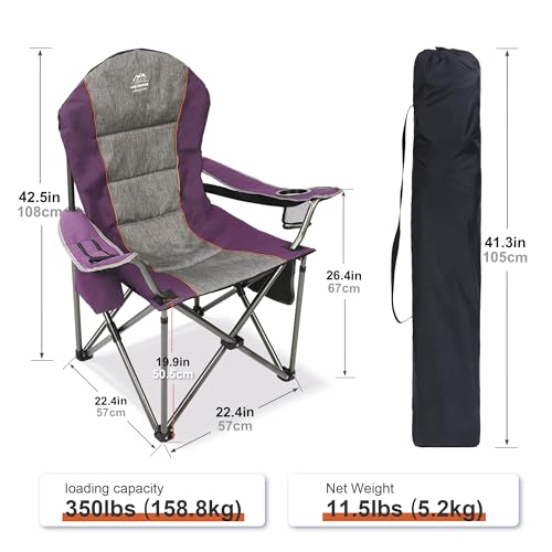 Camping Chairs for Adults,High Back Folding Camp Chair with Cup Holder and Cooler Bag,Heavy Duty Outdoor Lawn Chairs,Perfect for Camping,Hiking,Picnics,and Beach Trips,Purple - color: Purple