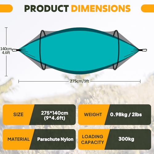 Chihee Ultra-Light Travel Camping Hammock Pop-up Net Hammock 660lbs Load Capacity,Breathable,Quick-Drying Parachute Nylon 2 Premium Carabiners,2 Tree Slings Included for Outdoor Backpacking Hiking - color: Blue/Dark Blue