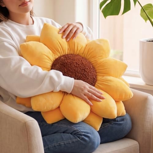 Green Philosophy Co. 3D Sunflower™ Shaped Decorative Throw Pillow - Soft Plush Cushion for Bed and Couch, Cute Boho & Cottagecore Home Decor Accent, Golden Yellow, 20 Inches - color: Golden Yellow