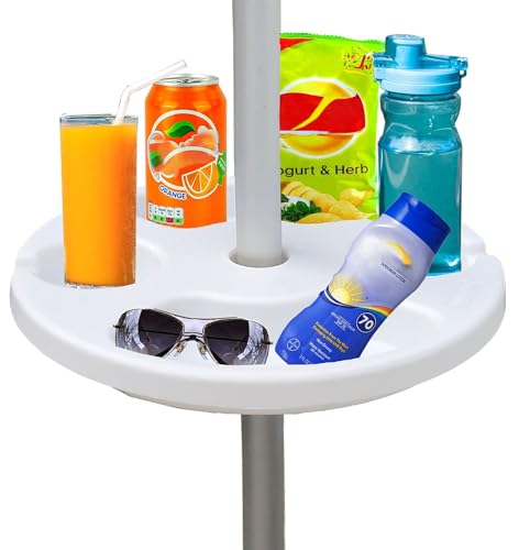 AMMSUN 13" Beach Umbrella Table Tray for Beach, Patio, Garden, Swimming Pool with Cup Holders, Snack Compartments White - color: A White