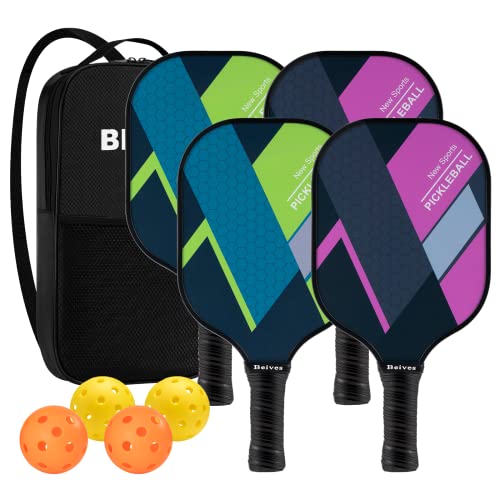 Pickleball Paddles, USAPA Fiberglass Pickleball Paddles Set of 4, Pickleball Set with 4 Pickleball Rackets, Including 4 Pickleballs & 1 Carry Bag, Pickle Ball Paddles Set for Men, Women - color: 4.Green&Pink-set of 4