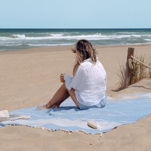 Extra Large Turkish Beach Towel Style – 100% Cotton, Sand-Free Comfort | Oversized Beach Towel – Sandproof Beach Blanket – Big Beach Mat - Outdoor Picnic Blanket (Light Blue, 83x94 in) - color: Light Blue