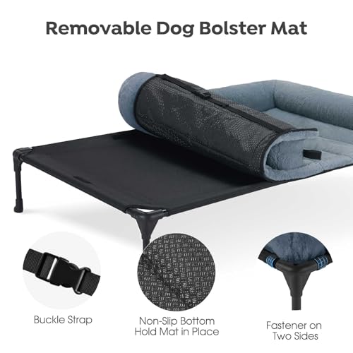 Veehoo Orthopedic Elevated Dog Bed with Fluffy Plush Bolster Cushion, Indoor Raised Dog Beds for Large Dogs, Soft Pet Sofa Cot with Removable Washable Mat, No-Slip Feet, 32 x 25 inches, Haze Blue - color: Haze Blue, size: 32.0"L x 25.0"W x 7.0"Th