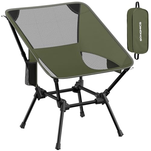 SONGMICS Camping Chair, Lightweight Folding Beach Chair, Adjustable Height, Steel Frame, Portable for Outdoor Travel - color: Green, style: Lowback (18.9"D x 22"W x 27.1"H）