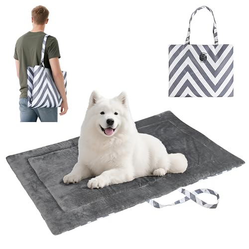 Catalonia Classic Waterproof Dog Mat, Portable Reversible Pet Travel Mat, Pet Cushion Pad with Handle for Small Medium Dogs Cats, Indoor or Outdoor, 50x27.5 inch, Gray Wavy - color: Gray Wavy, size: L(50x27.5 Inch)