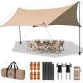 Camping Tarp with Poles & Retainer,15x12.5FT Large Waterproof 210D Oxford Cloth Camping Canopy, Anti-UV UPF100+ Tent Tarp Car Awning for Outdoor, Picnic, Hammock, Car, Backpacking (Khaki)