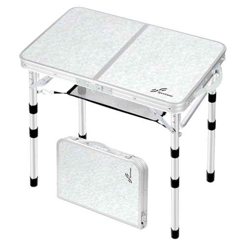 Sportneer Camping Table: Adjustable Height Small Folding Table 23.6" L x 15.7" W 4 Height with Mesh Layer - Compact & Portable Camping Essentials for Outdoor Camp Garden Picnic BBQ Dining Cooking - color: White, size: 23.6"L x 15.7"W (4 Height)