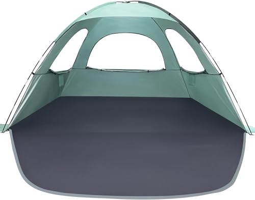 WhiteFang Beach Tent Anti-UV Portable Sun Shade Shelter for 3/4/6/8 Person, Extendable Floor with 3 Ventilating Mesh Windows Plus Carrying Bag, Stakes and Guy Lines - color: Mint Green, size: 8 Person
