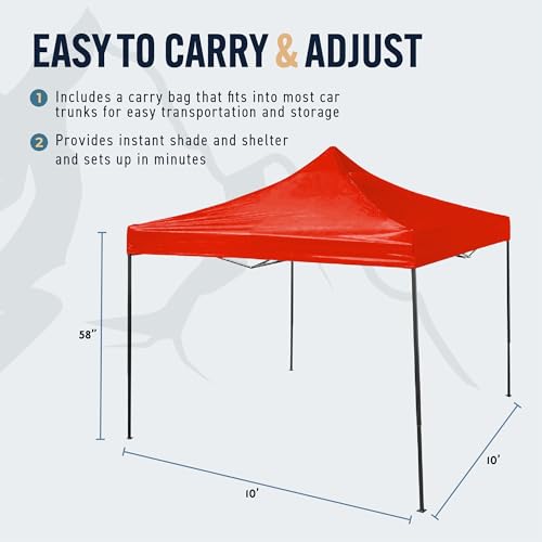 Trappers Peak 10-by-10-Foot Folding Pop-Up Canopy, Heavy-Duty Outdoor Canopy with Adjustable Height, 10 x 10 Pop-Up Canopy Tent, Red