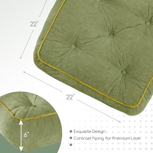 HIGOGOGO 6" Extra Thick Floor Pillow Cushion for Adults, Meditation Cushion Pillow with Handle, Lustrous Chenille Tufted, Square Floor Sitting for Tatami Living Room or Yoga, 22x22 Inch, Green - color: Square Green, size: 6" Thick(pack of 1)