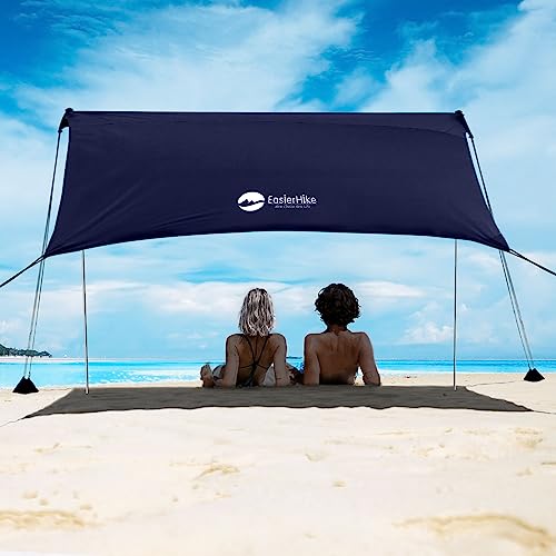 EasierHike Beach Shade Tent, 7 × 7.15 Ft Portable Easy Pop Up Beach Canopy, UPF50+ Sun Protection Shelter, Windproof & Water Resistant, Stable with 4 Sandbags & Windproof Cords, Perfect for Family - color: Navy Blue, size: 7x7.15 FT 2 Poles