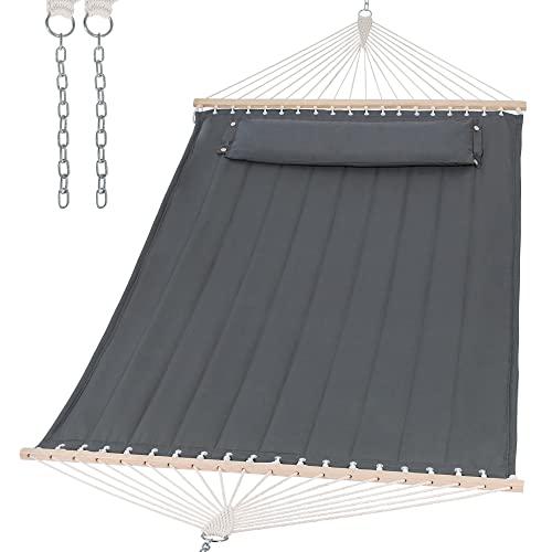 SUNCREAT Portable Tree Hammock with Hardwood Spreader Bar, Extra Large Soft Pillow, Heavy Duty 2 Person Hammock for Indoor, Outdoor, Gray - color: Grey