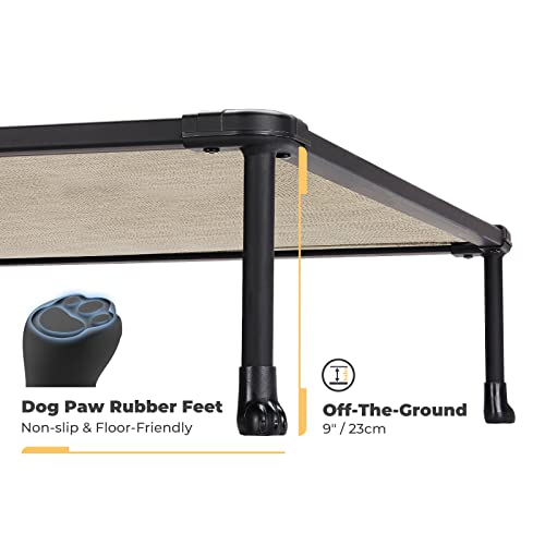 Veehoo Chewproof Elevated Dog Bed - Cooling Raised Pet Cot, Breathable Mesh, Washable & Non-Slip for Large Dogs, Indoor/Outdoor, Beige Coffee Mat and Black Frame, 59x37inches (Model CWC2203A03) - color: Beige Coffee, size: 59.0"L x 37.0"W x 9.0"Th