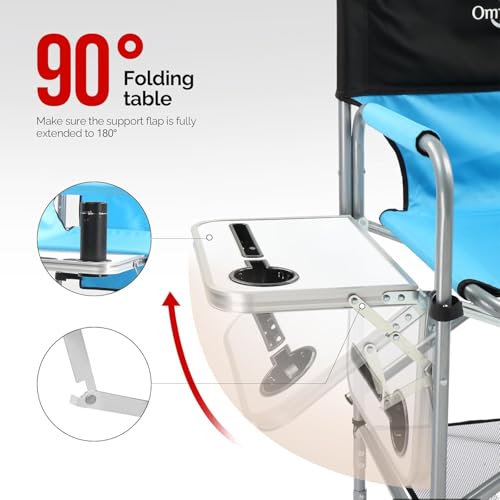 mefeir 26" Extra Tall Director Chair w/Side Table, Heavy-Duty Steel Frame Portable Folding Bar Stool w/Storage Pockets, for Makeup Artist, Salon, Studio, Camping, 300 lbs Capacity (Blue) - color: Black/Blue, size: 31in