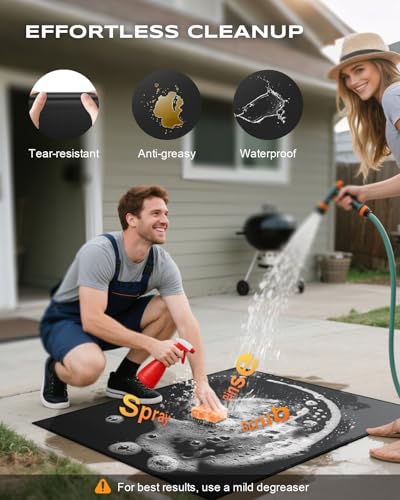 Non-Curl 48x40 inch Under Grill Mats for Outdoor Grill, Indoor Fire Pit Hearth Rugs for Fireplace, Double-Sided Fireproof, Oilproof & Waterproof BBQ Grill Mat, Easy to Clean,for Deck/Patio/Lawn - size: 48x40 in