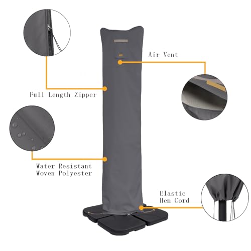 Patio Umbrella Cover for Market & Offset Umbrella,Banana Style Umbrella, Water Resistant, with Zipper and Rod (Cantilever (Dark Grey/WD), Cantilever 9'-13') - color: Grey, size: Cantilever 9'-13'
